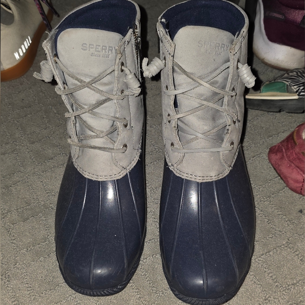 Sperry Gray and Navy Duck Boots